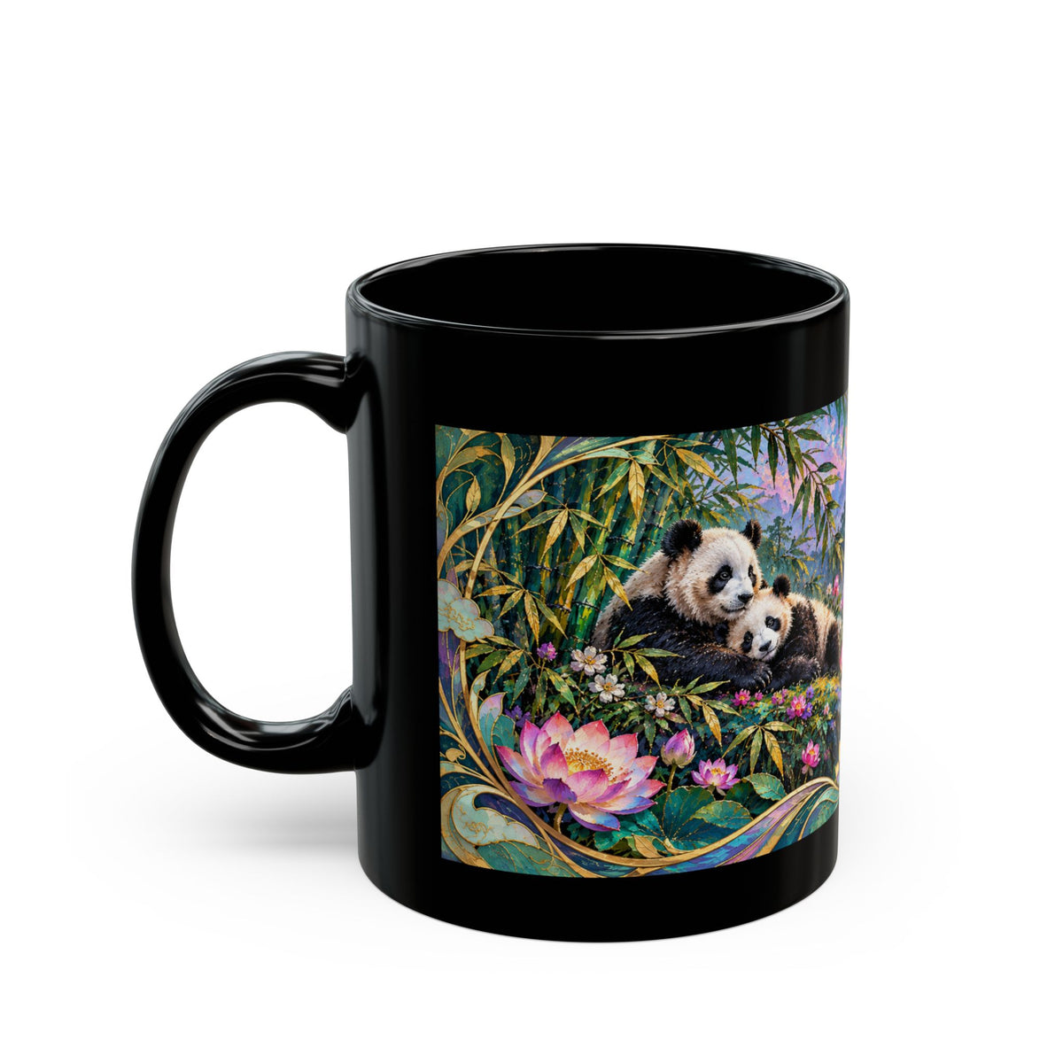 Panda Mug – Asian-Inspired Art Nouveau Panda Bear Coffee Cup, Bamboo Nature Gift