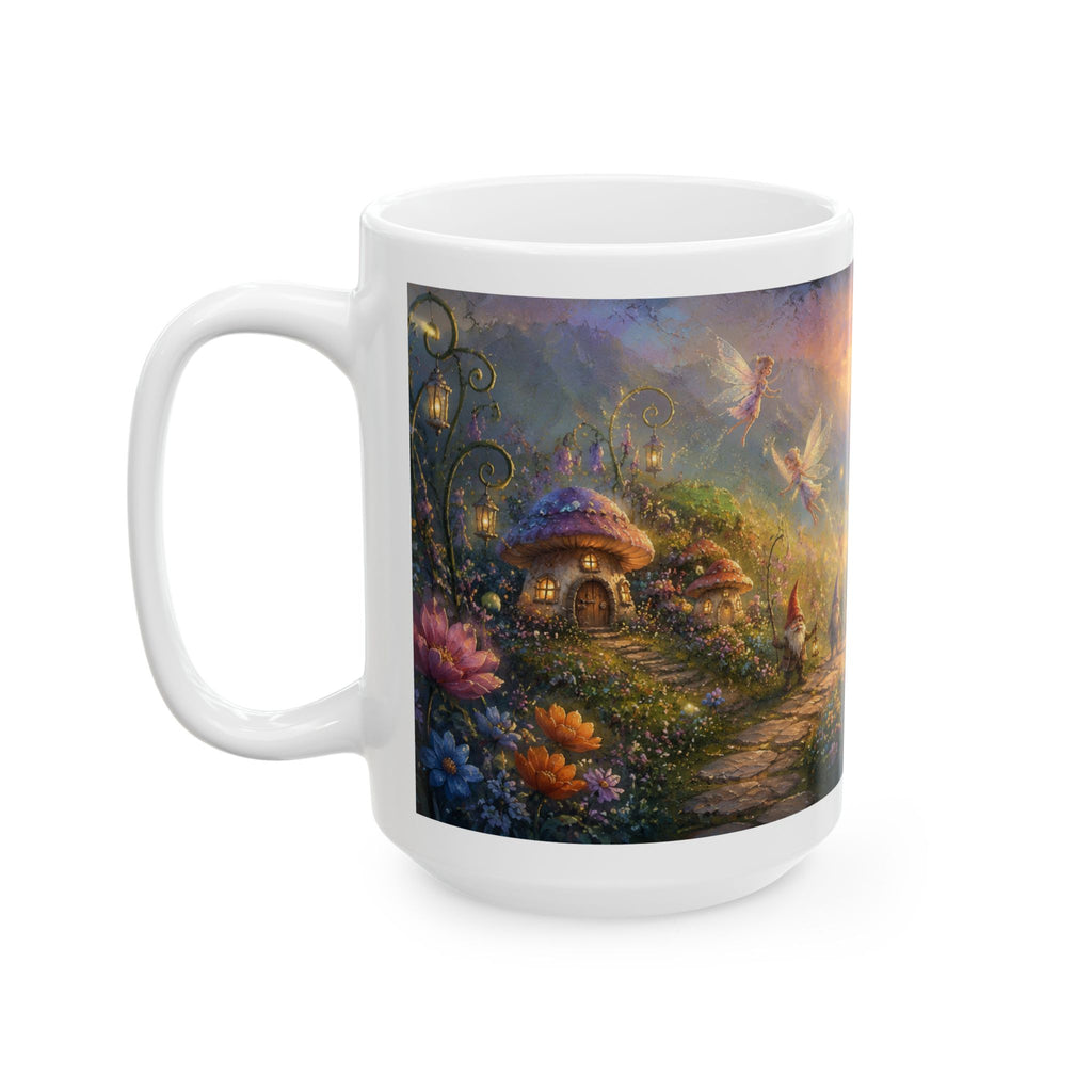 Fantasy Fairyland Ceramic Mug — Enchanted Sunrise Woodland Scene (11oz & 15oz)