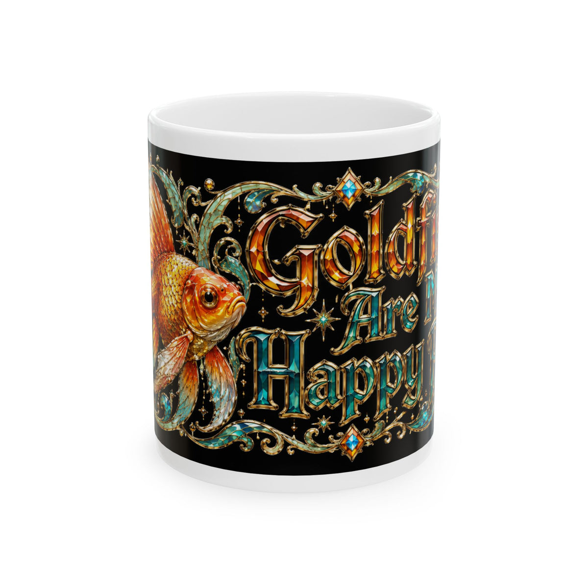 Goldfish Are Happy Ceramic Mug — Vintage Ornamental Fish Coffee Cup (11oz & 15oz)