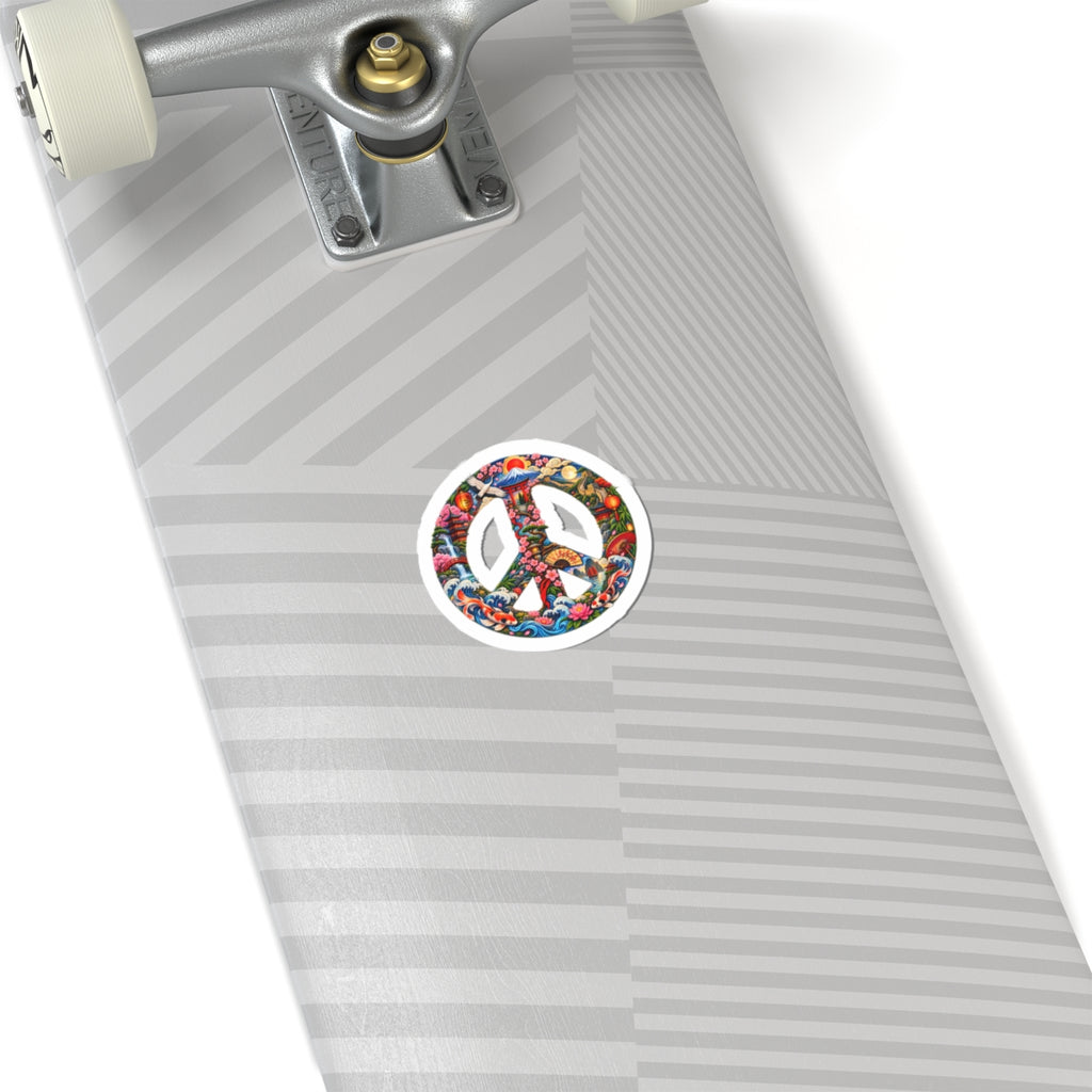 Psychedelic Peace Sign Kiss-Cut Sticker — Colorful Retro Hippie Decal