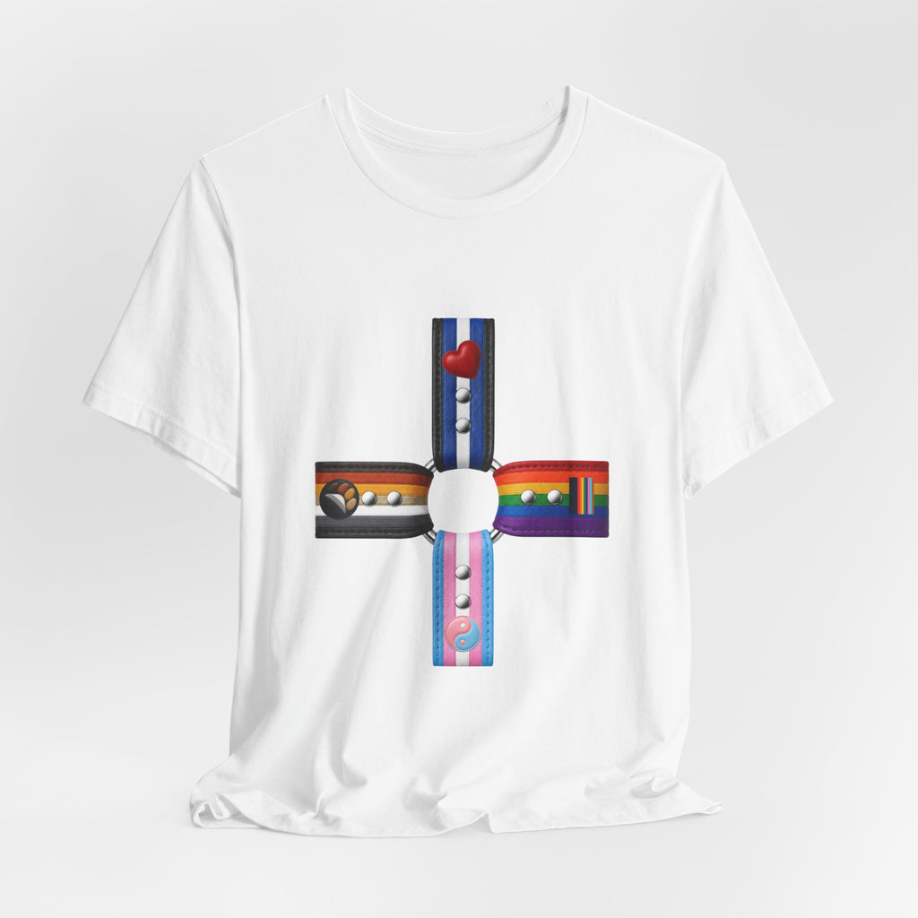 Cross of Pride T‑Shirt — LGBTQ+ Flag Collage Tee