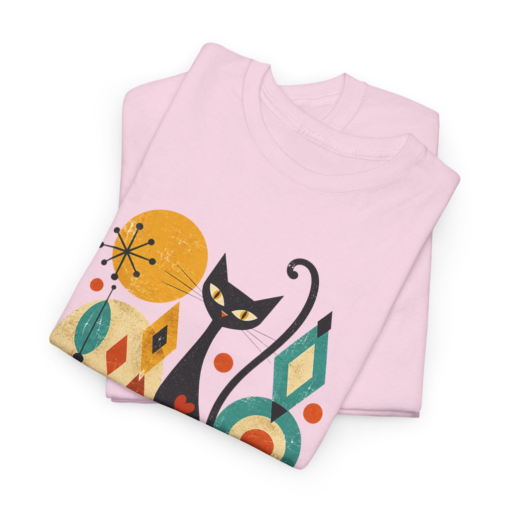 Feline Fine Retro Cat T-Shirt — Mid Century Modern Cat Lover Tee. Tangentsies Mod Cat T-shirt