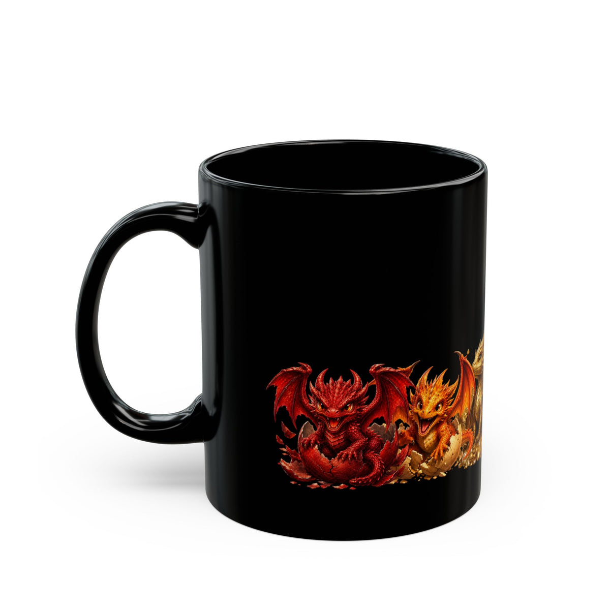 Dragon Hatchlings Black Mug — Colorful Elemental Baby Dragons Coffee Cup (11oz/15oz)Rainbow Dragons