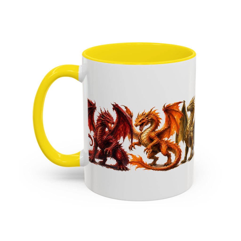Rainbow Dragon Lineup Accent Coffee Mug — Colorful Fantasy Creature Tea & Coffee Cup