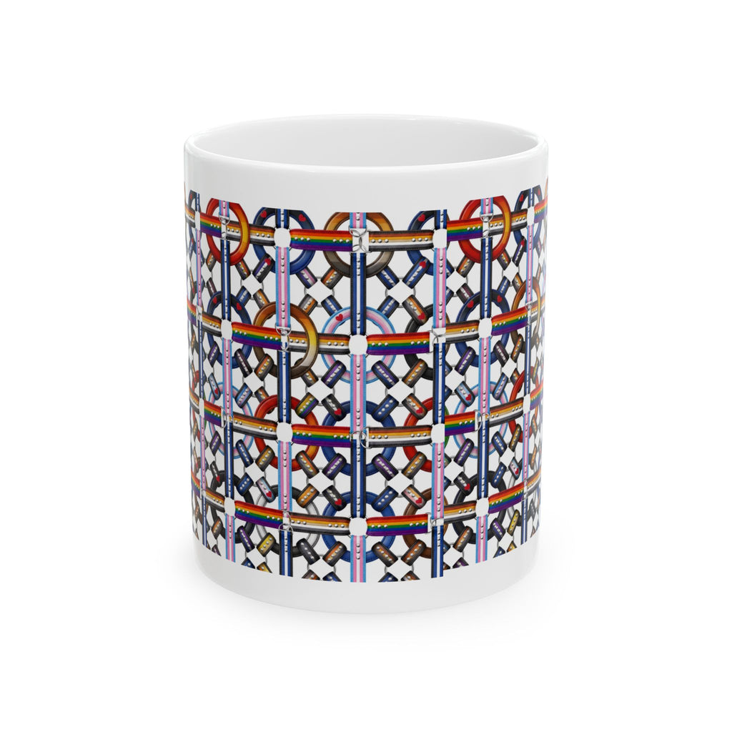 Ceramic Mug — Colorful Geometric Chain Pattern Coffee Cup (11oz/15oz)