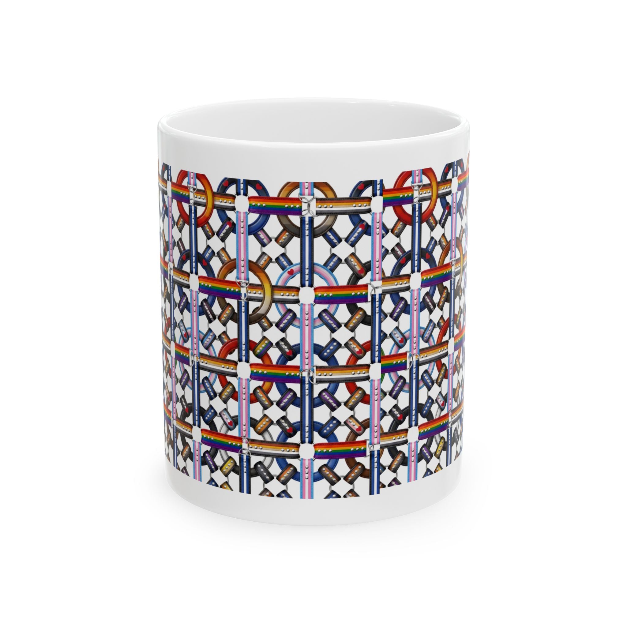 Ceramic Mug — Colorful Geometric Chain Pattern Coffee Cup (11oz/15oz)