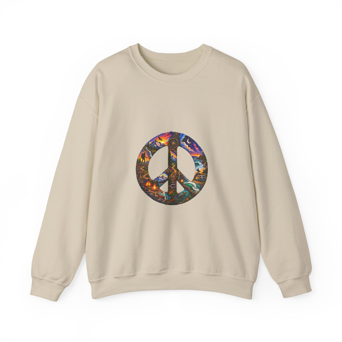 Peace Sign Crewneck Sweatshirt — Colorful Tie-Dye Peace Symbol Pullover
