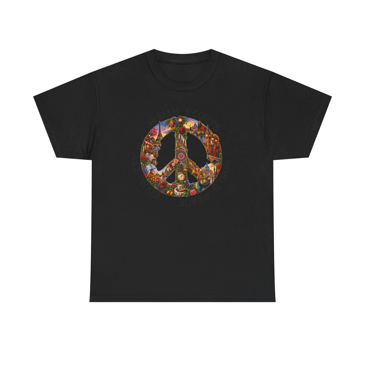 Peace Flower Graphic Tee — "World Peace • Human Rights • Equality" Cotton T‑Shirt