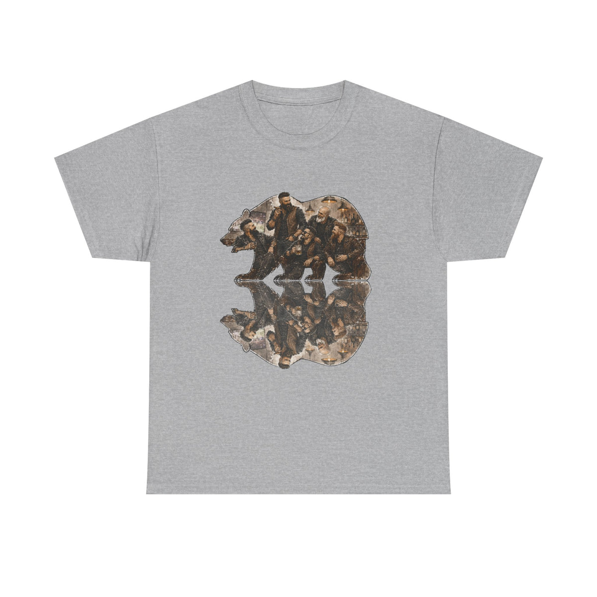 Bear men, friends gather, Reflection T-Shirt — Rustic Mountain Wildlife Graphic Tee