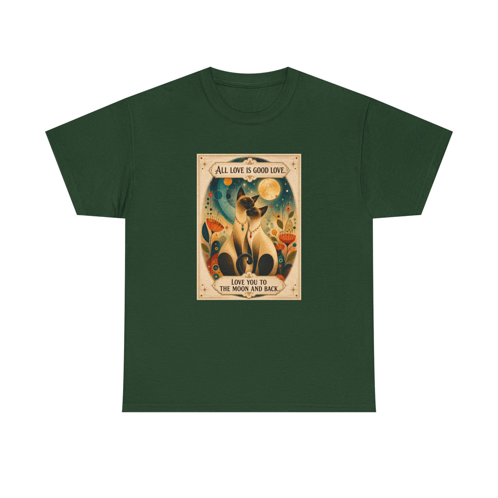 Cat Love Graphic Tee — "All Love is Good Love" Retro Pet Shirt. Siamese Cat Shirt.