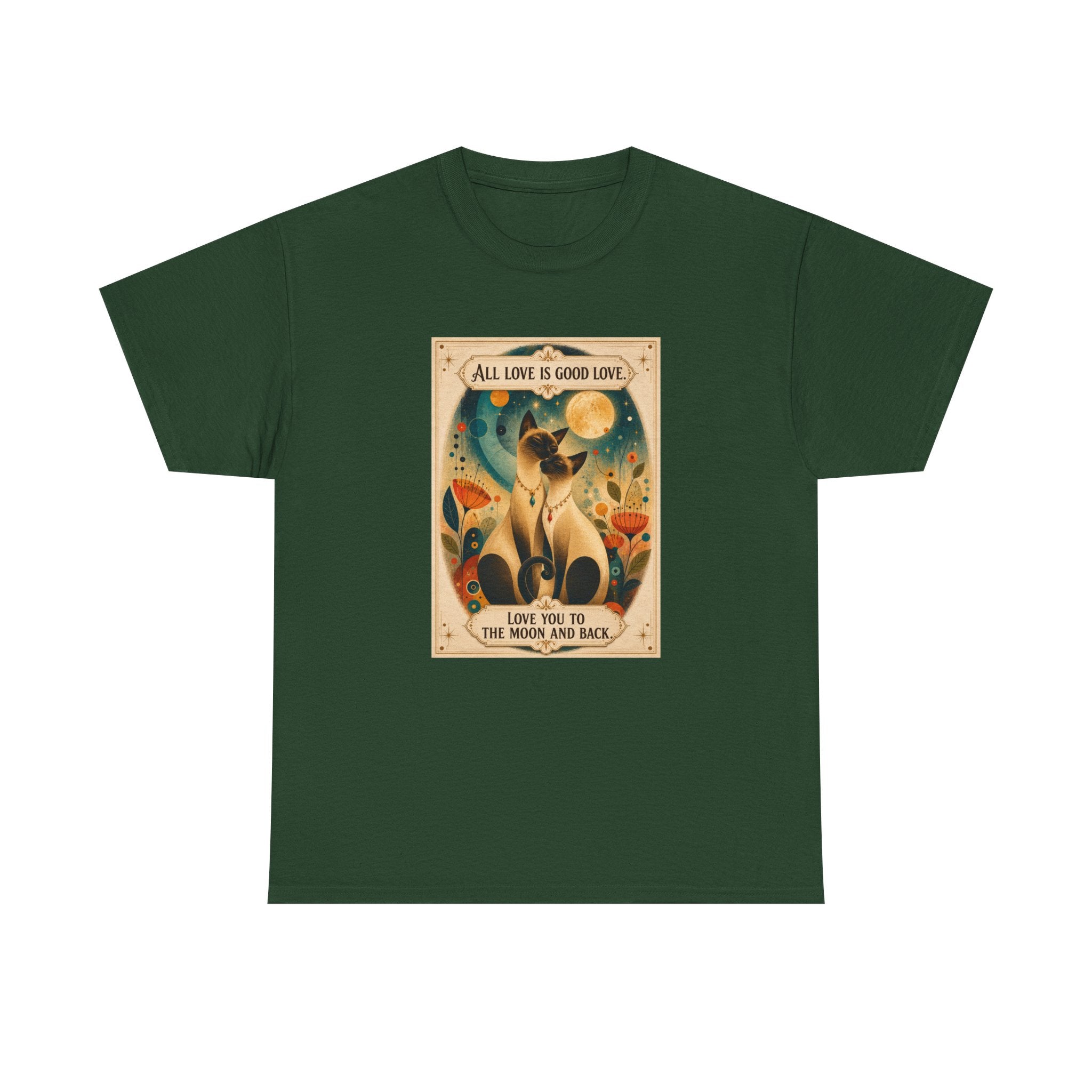Cat Love Graphic Tee — "All Love is Good Love" Retro Pet Shirt. Siamese Cat Shirt.