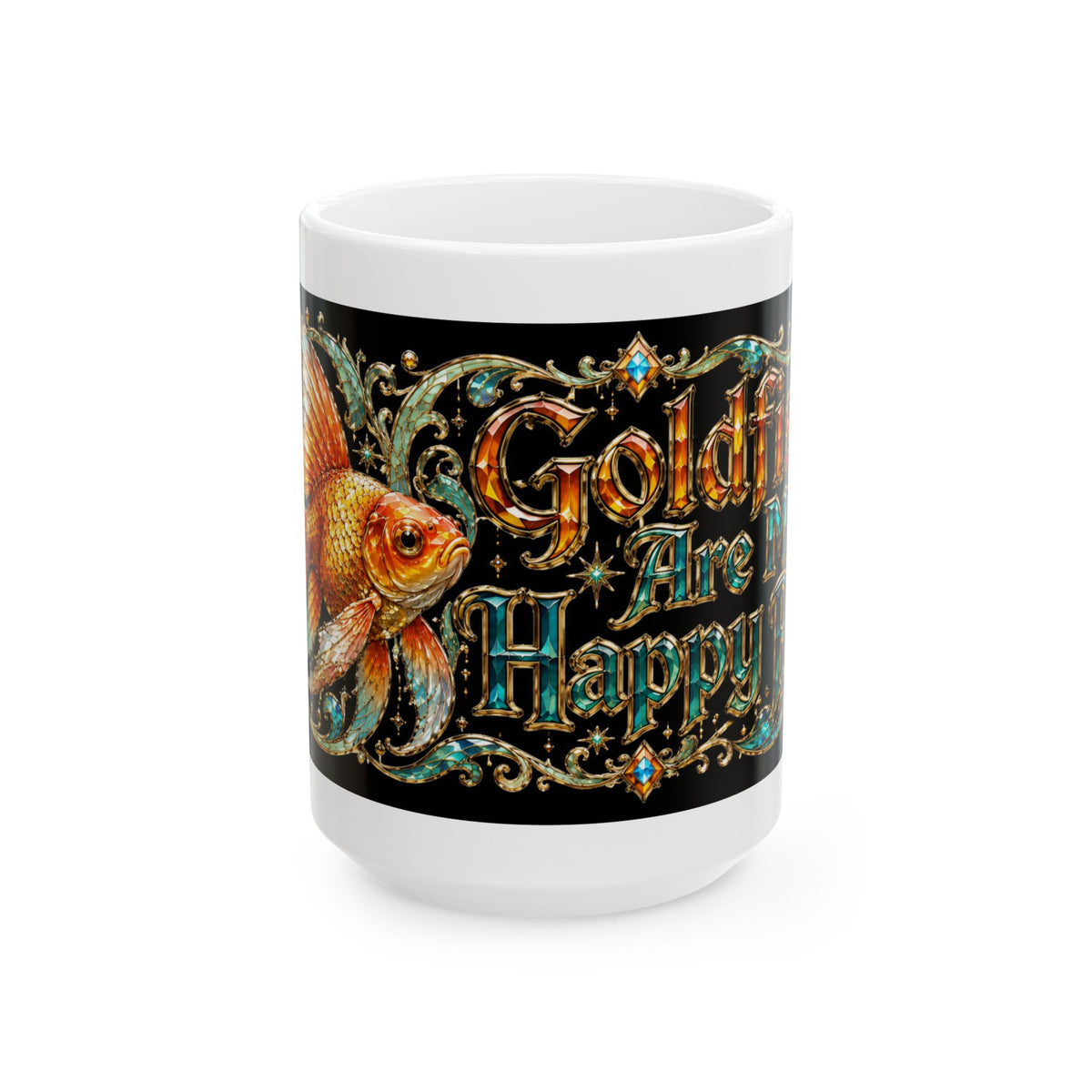 Goldfish Are Happy Ceramic Mug — Vintage Ornamental Fish Coffee Cup (11oz & 15oz)