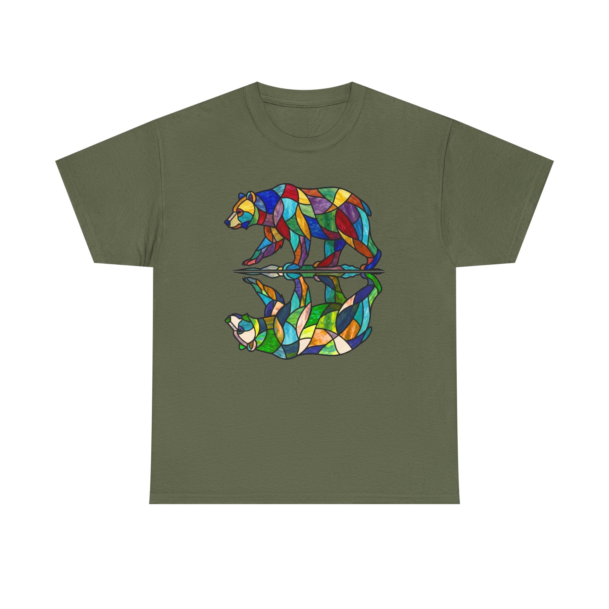 Stained Glass Bear Reflection T-Shirt — Colorful Nature Graphic Tee