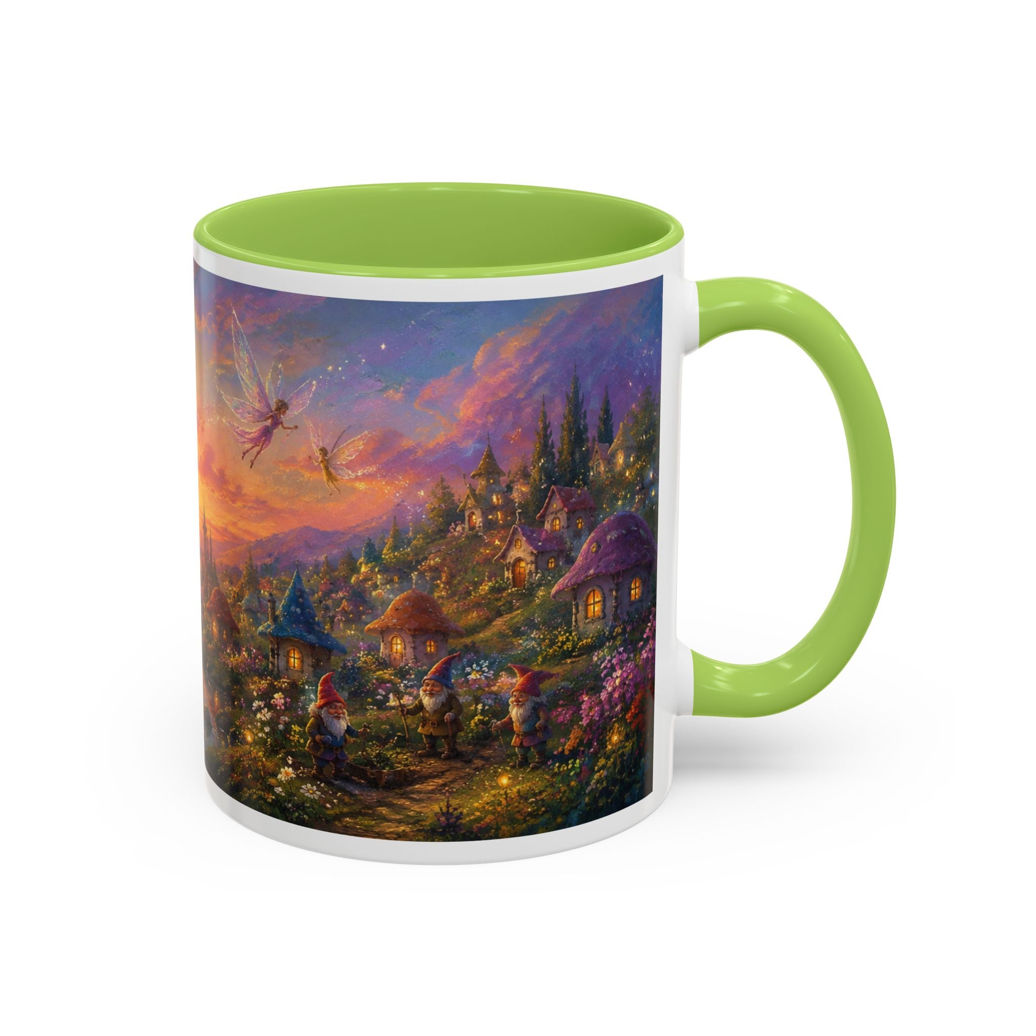 Fantasy Sunset Coffee Mug — Whimsical Village Sunrise Art Accent Mug (11/15oz)
