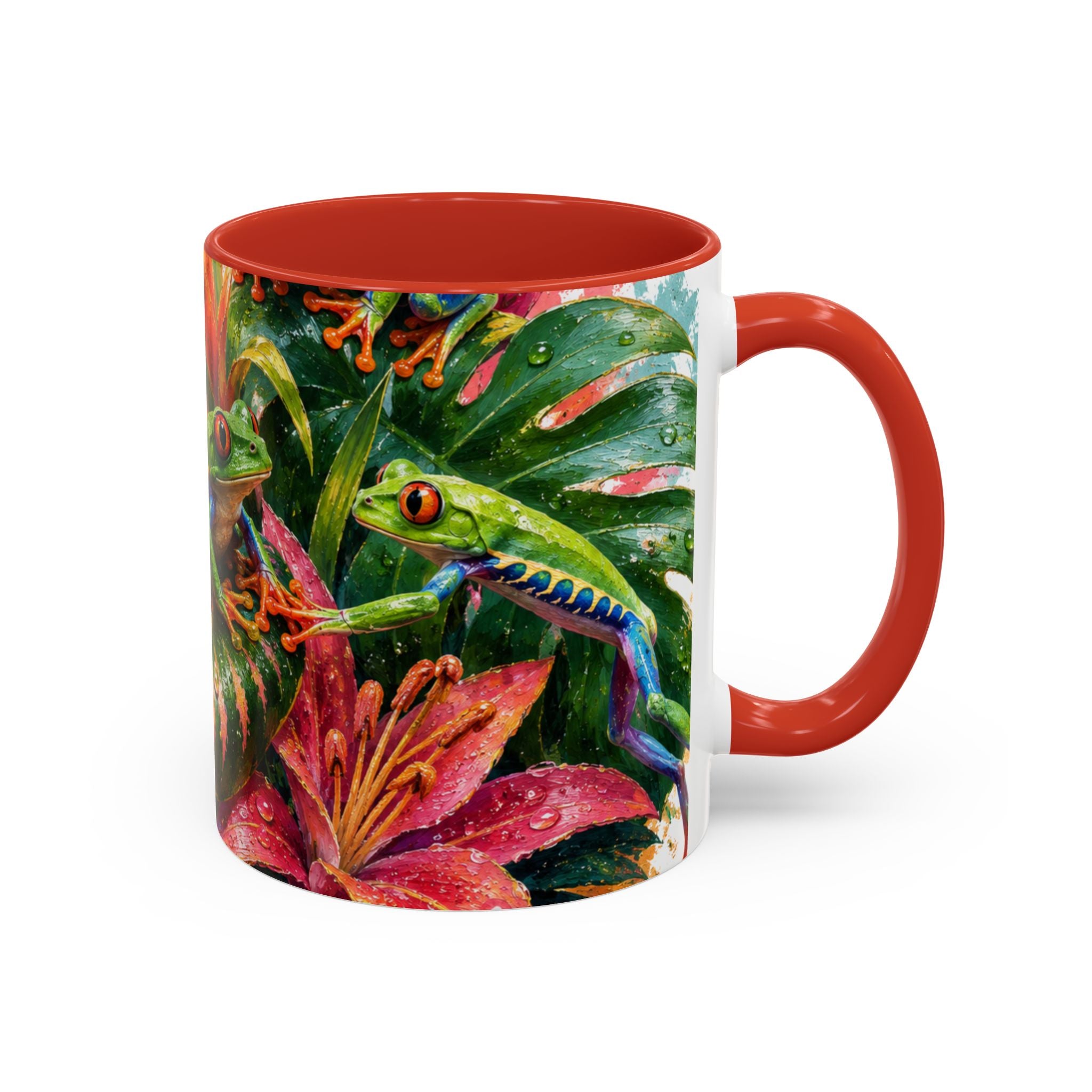 Tropical Tree Frog Coffee Mug — Colorful Rainforest Lily Accent Mug (11/15oz)