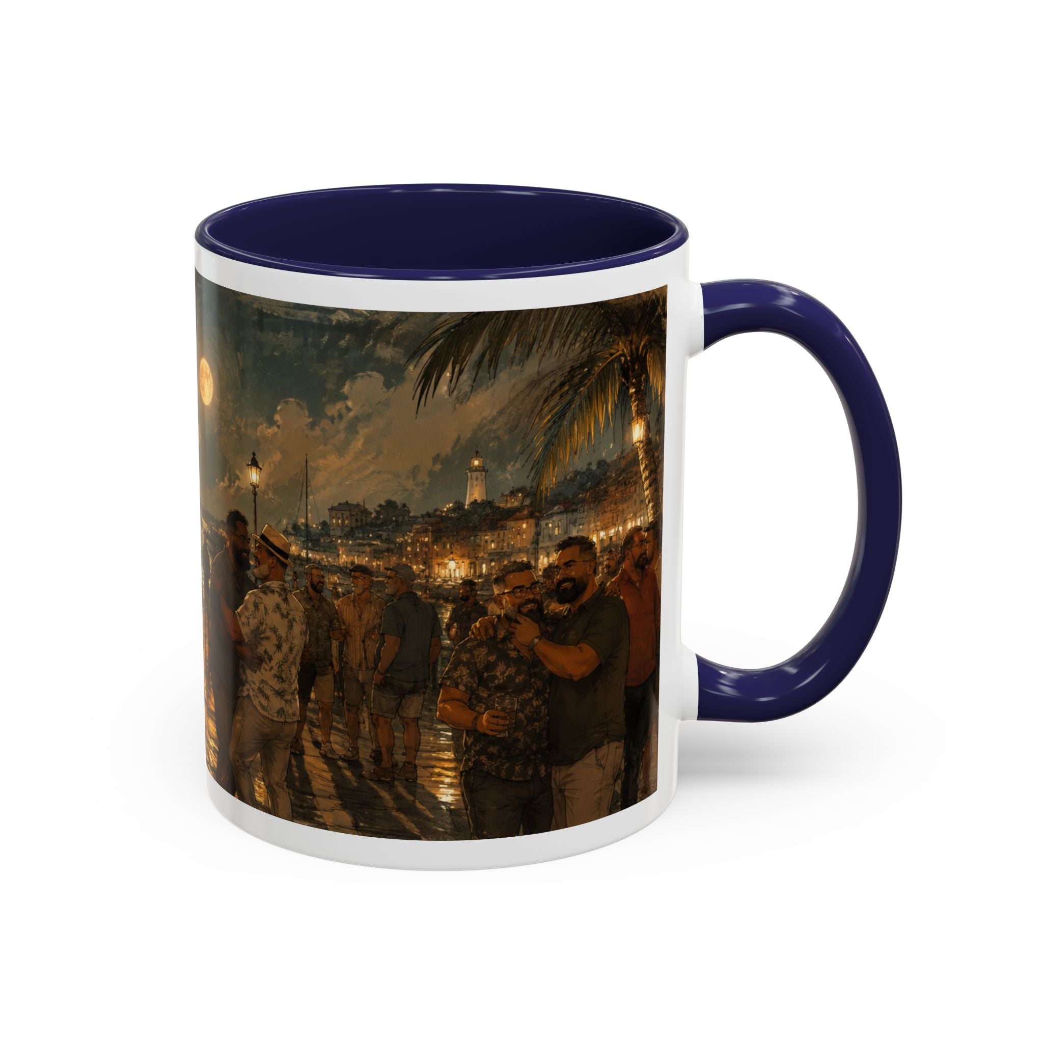 Tropical Night Market Coffee Mug — Moonlit Street Scene Accent Mug (11/15oz) This is a Bear community Bear event coffee Mug.
