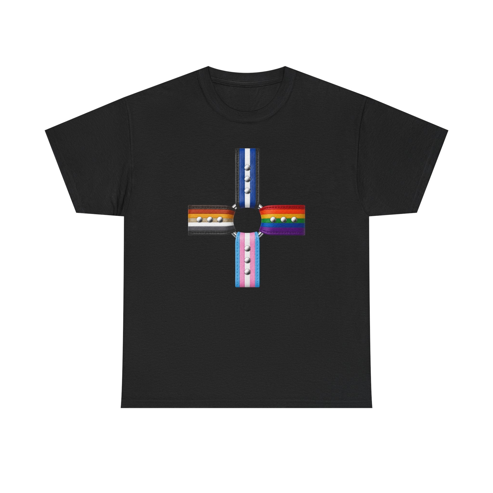 LGBTQ+ Pride Flag Cross T‑Shirt — Inclusive Stripes Tee