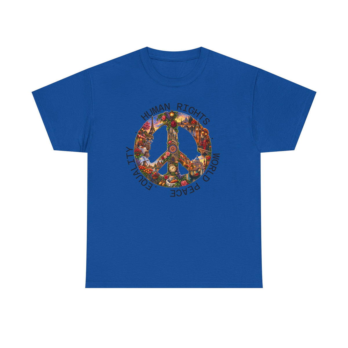 Peace Flower Graphic Tee — "World Peace • Human Rights • Equality" Cotton T‑Shirt