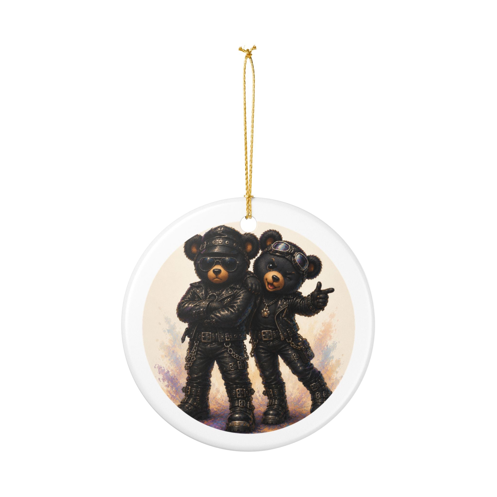 Biker Bear Heart Ornament — Cute Motorcycle Teddy Ceramic Decoration