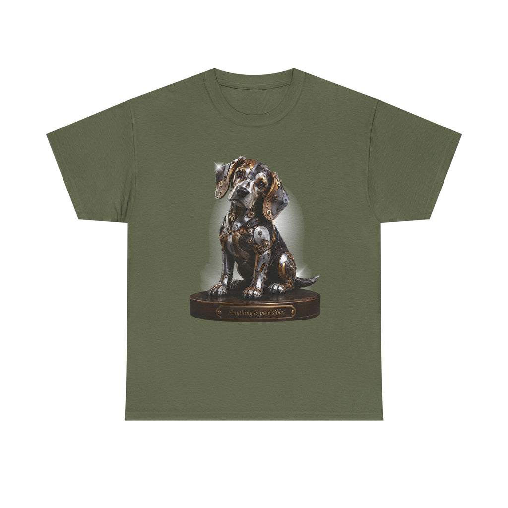 Beagle Tee – Cute Sitting Puppy Graphic T-Shirt. Beagle Puppy sitting on a trophy stand.