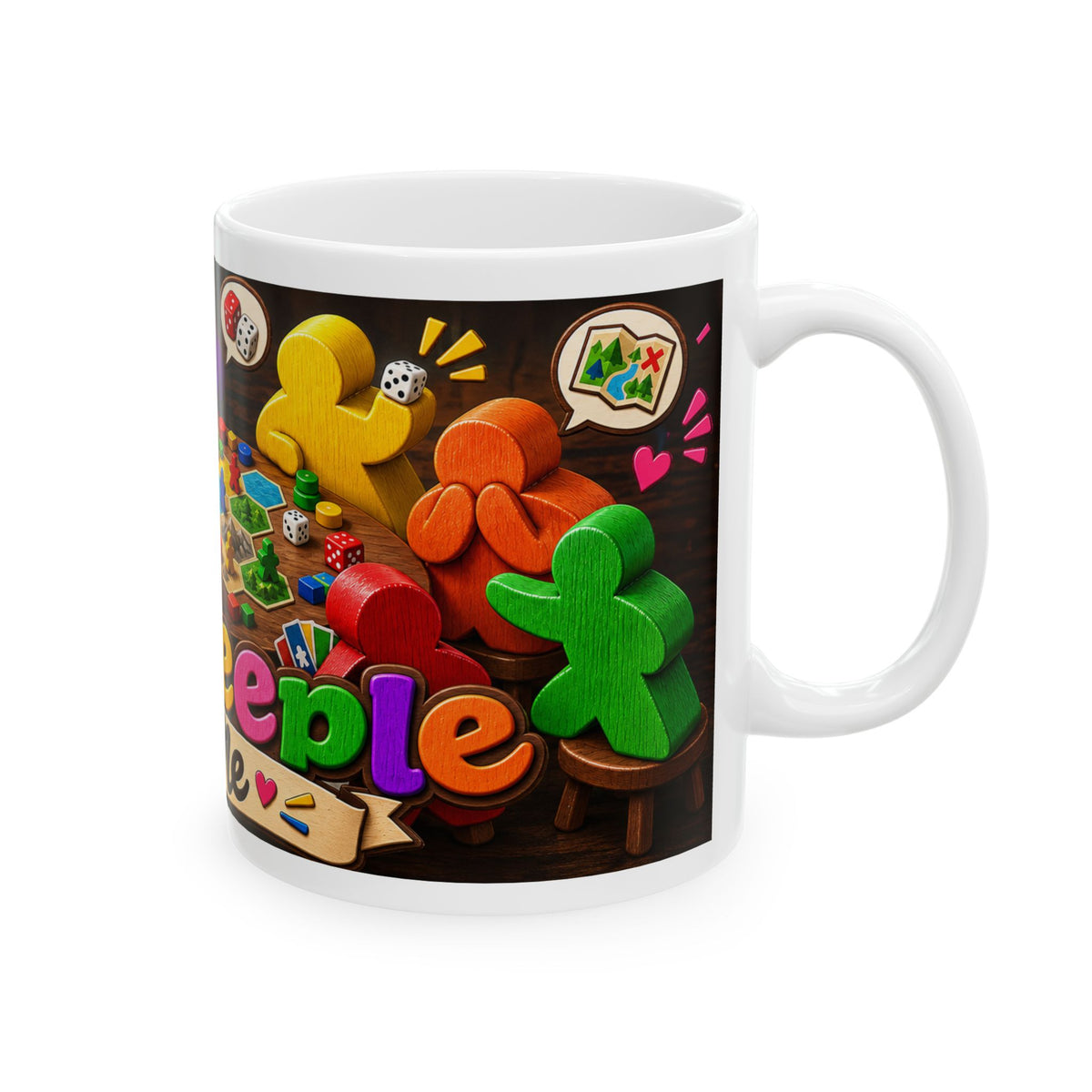 Talk Meep to Me Ceramic Mug — Colorful Board Game Meeples Coffee Cup (11oz/15oz)