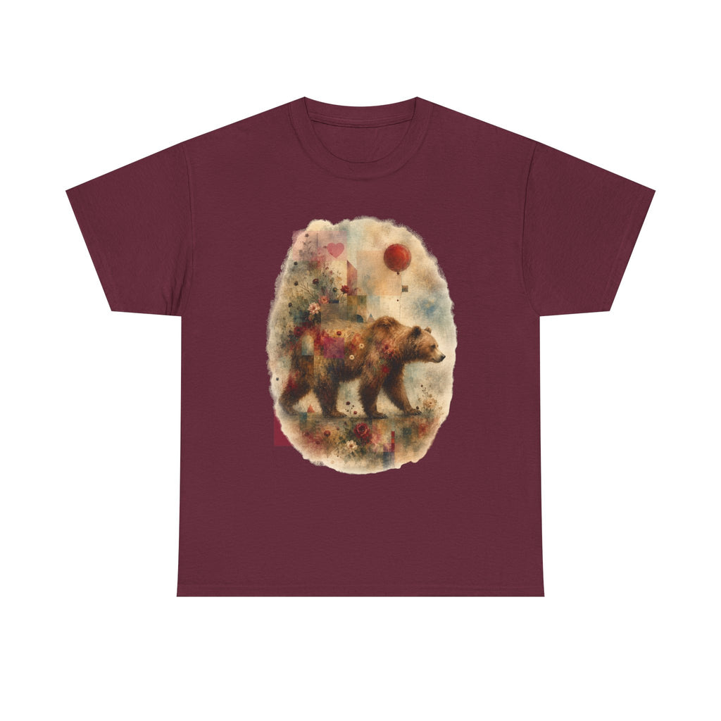Bear and Balloon T-Shirt — Whimsical Watercolor Forest Bear Graphic Tee