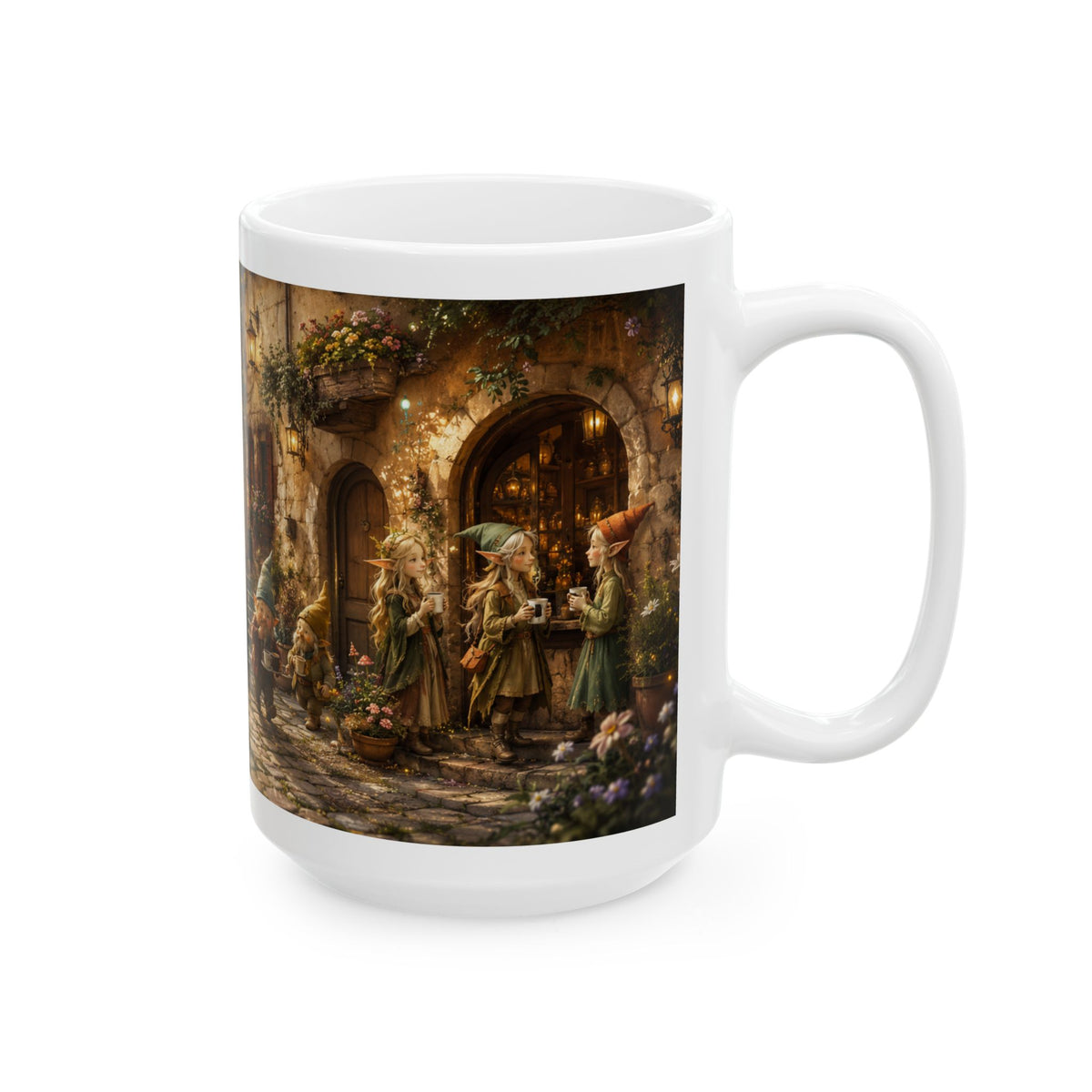 Gnome Village Ceramic Mug — Whimsical Cottagecore 11oz/15oz Coffee Cup
