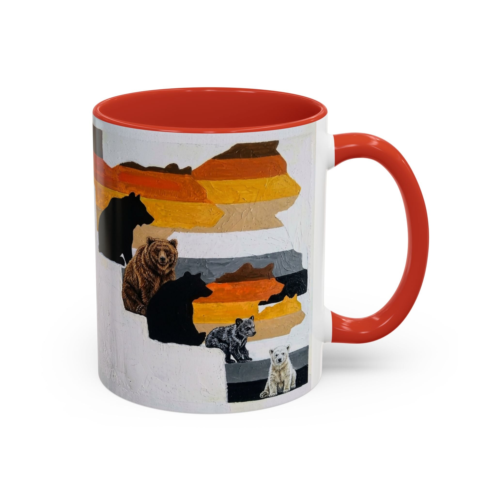 Bear Silhouette Accent Coffee Mug — Sunset Mountain Wildlife Design (11/15oz) Bear Pride. Leather man pride. Bears in leather.