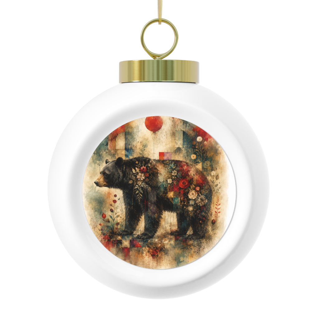 Floral Bear Christmas Ornament – Festive Poinsettia Holiday Ball