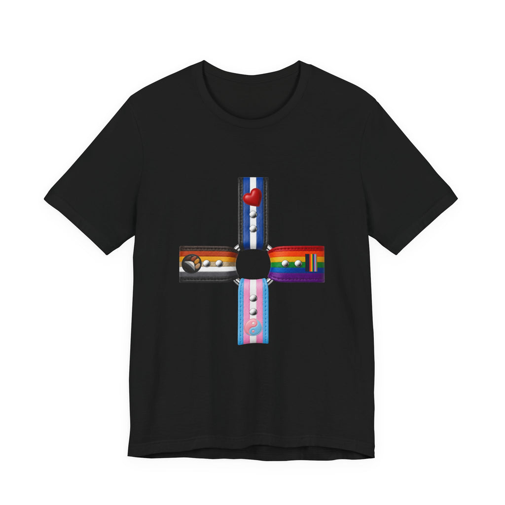 Cross of Pride T‑Shirt — LGBTQ+ Flag Collage Tee