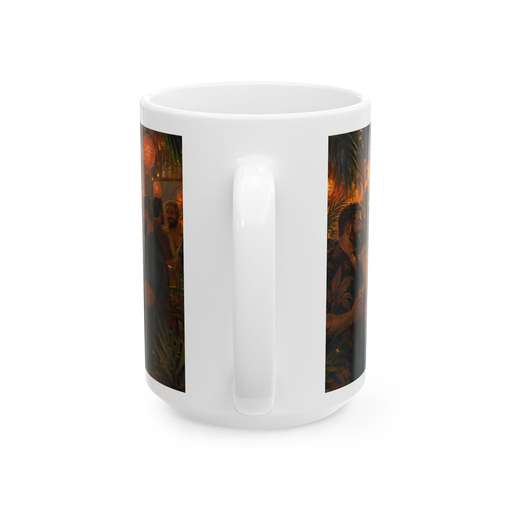 Ceramic Mug — Tropical Night Market Bear Couples Art. Bear Dance night for Bear mug lovers.