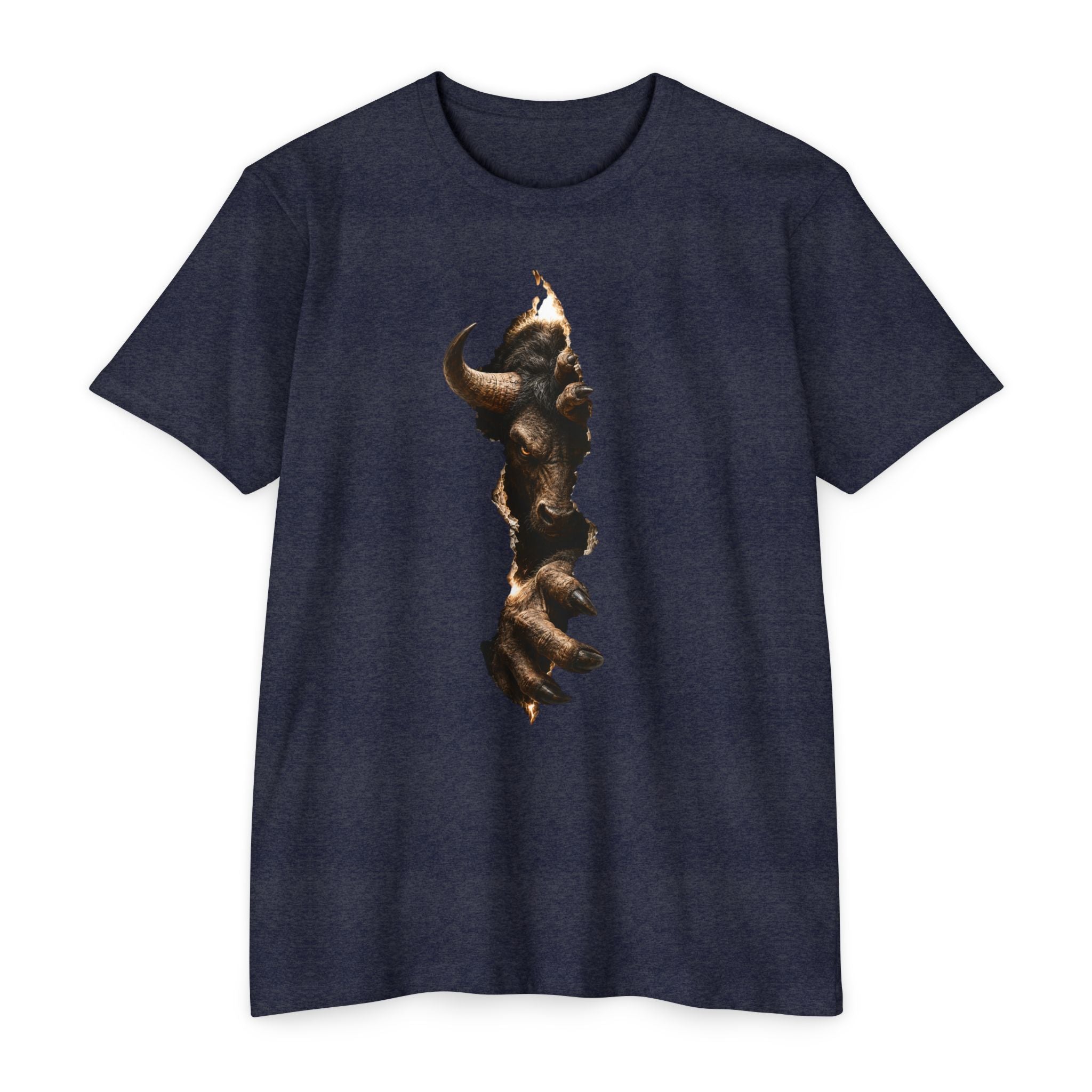 Bison Vertical Print T‑Shirt — Rustic Western Buffalo Graphic Tee. The inner Beast tearing its way out.