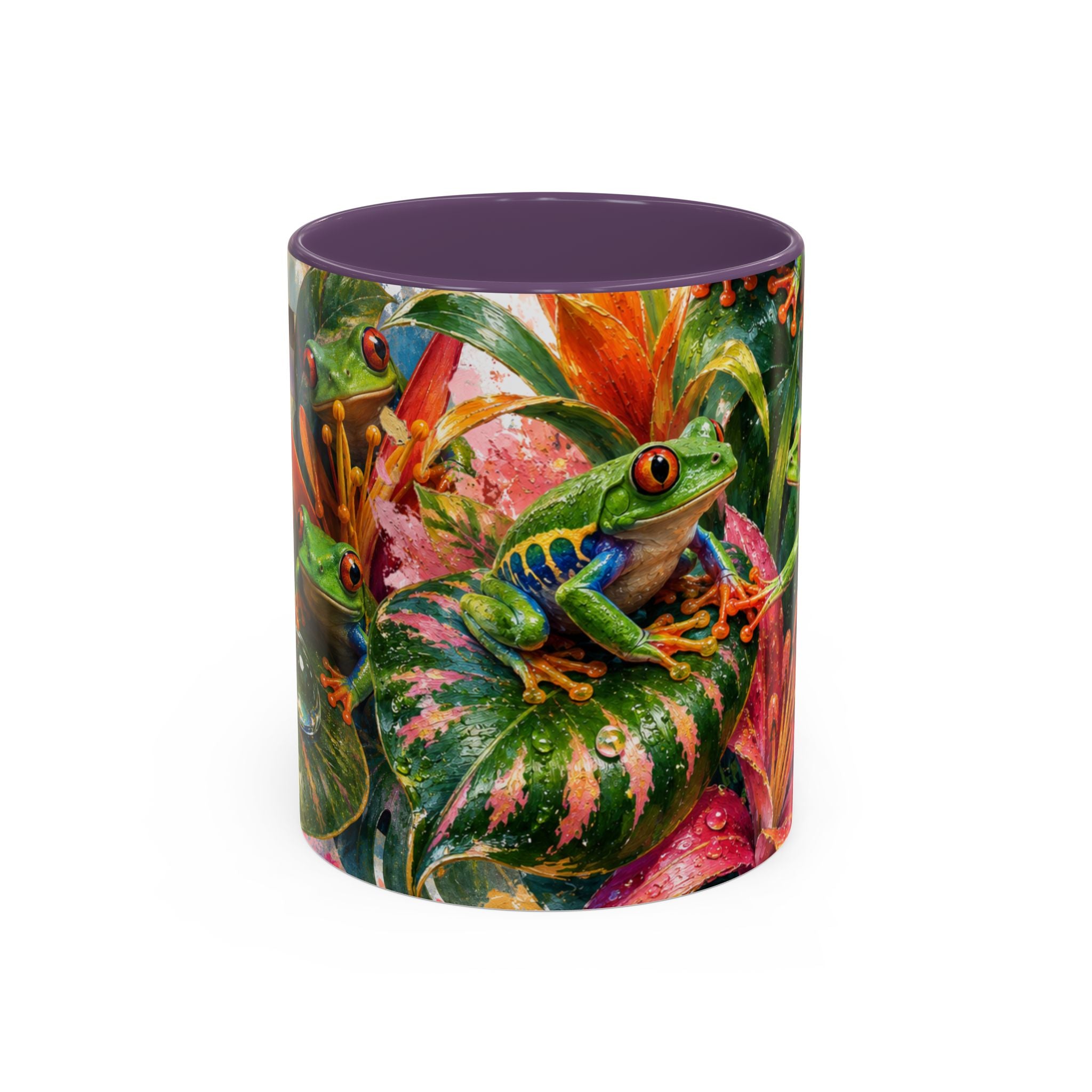 Tropical Tree Frog Coffee Mug — Colorful Rainforest Lily Accent Mug (11/15oz)