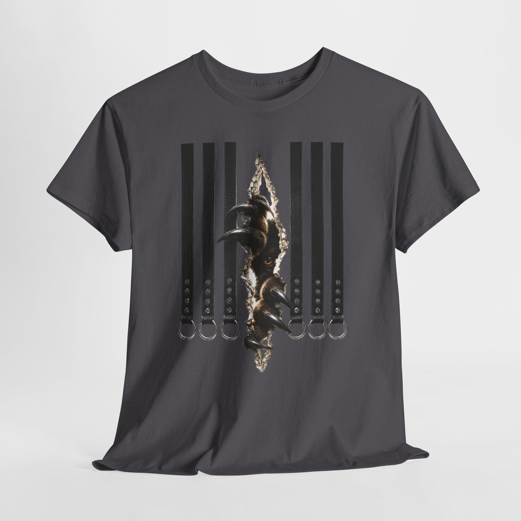Graphic Tee — Leather straps with rings. Beast tearing out of the chest. Unleashing the wild beast inside