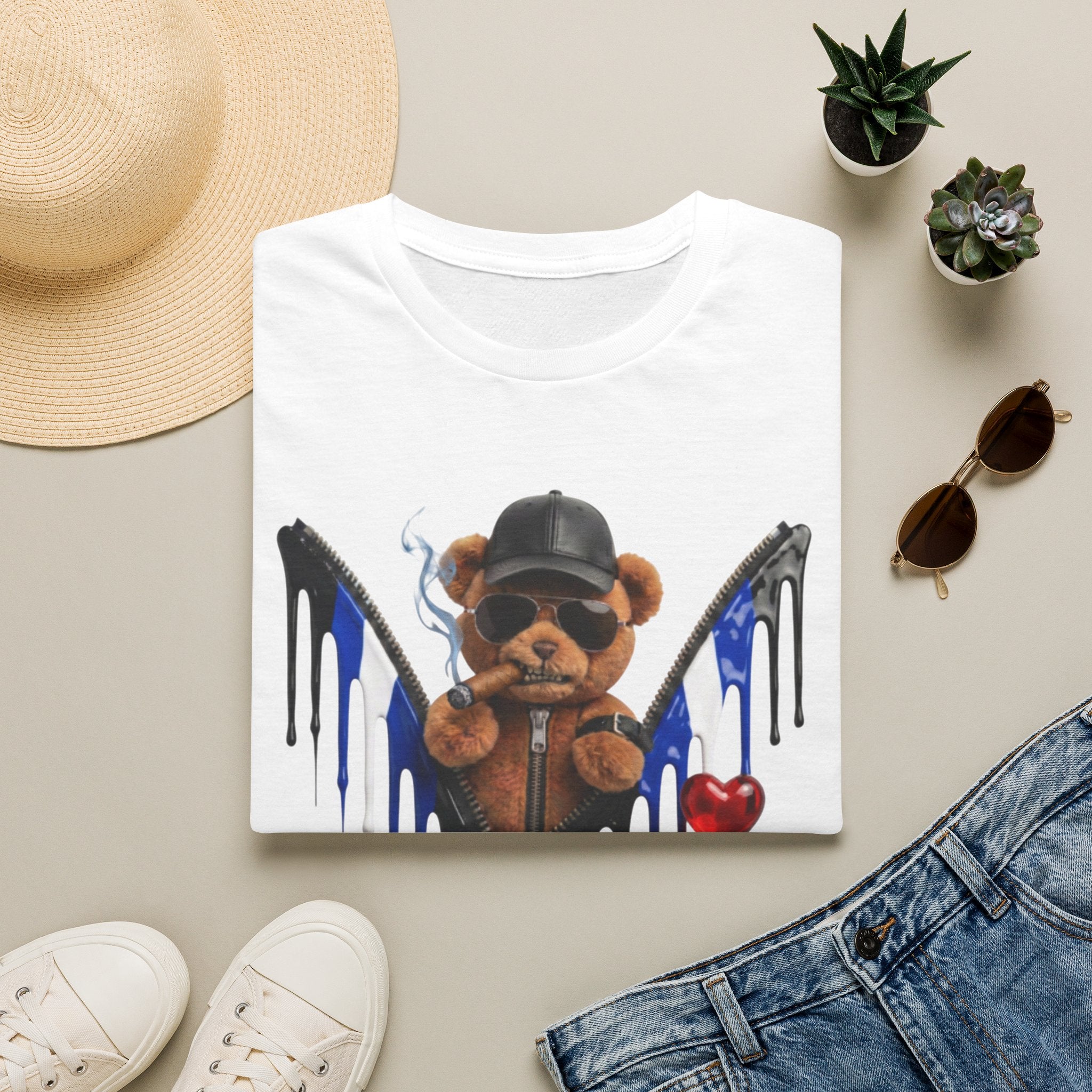 Edgy Graffiti Teddy T‑Shirt — Dripping Wings & Heart Streetwear