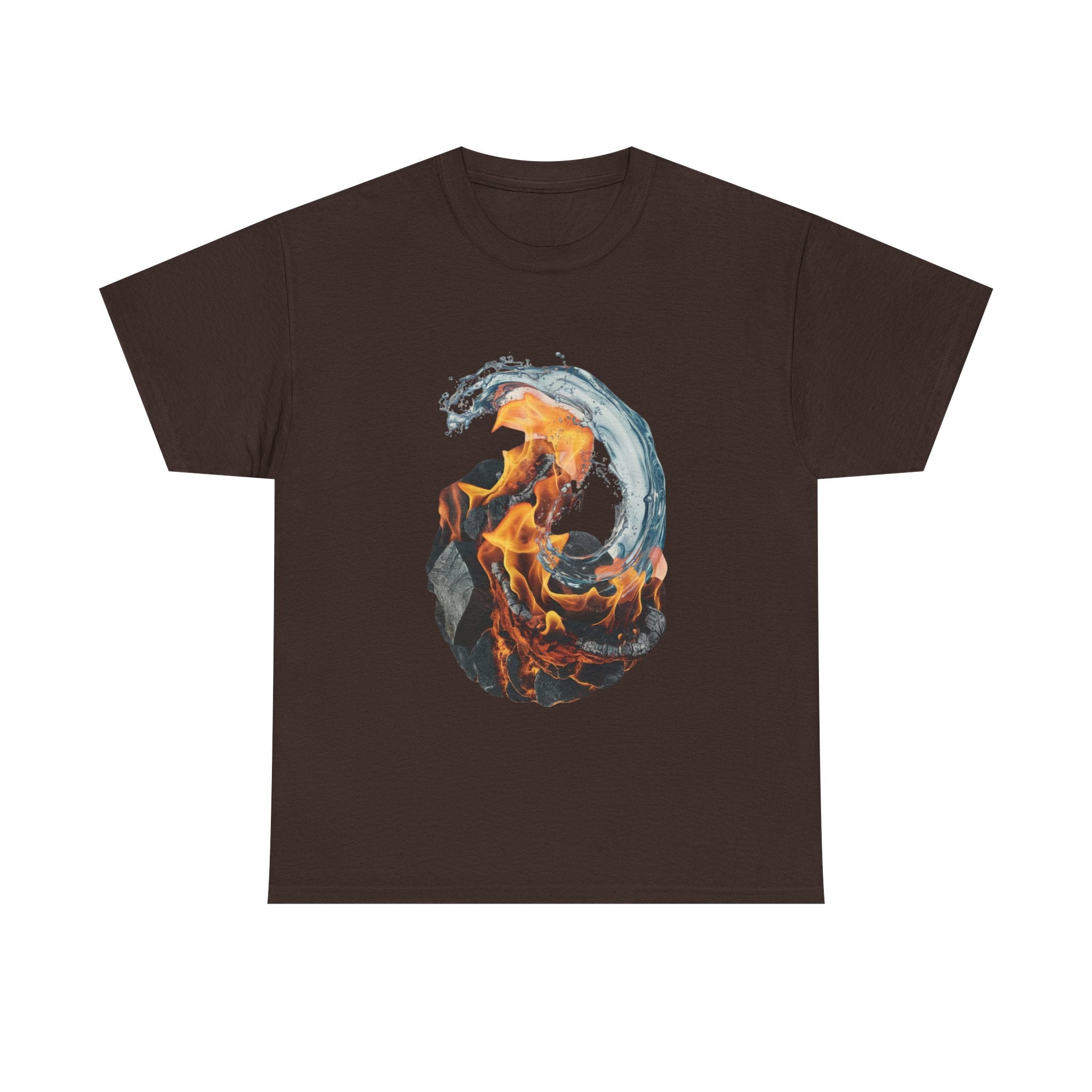 Fire and Water Yin-Yang Graphic Tee — Elemental Flames & Waves T‑Shirt