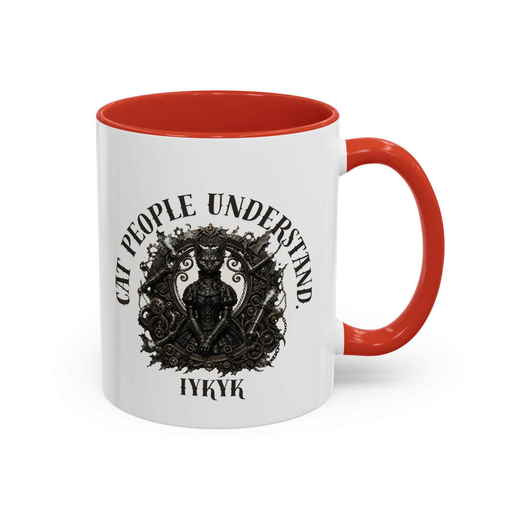 Cat People Understand Accent Mug — 'IYKYK' Black-Trim Coffee Cup. Cat lovers. Cat people. Cat mug.