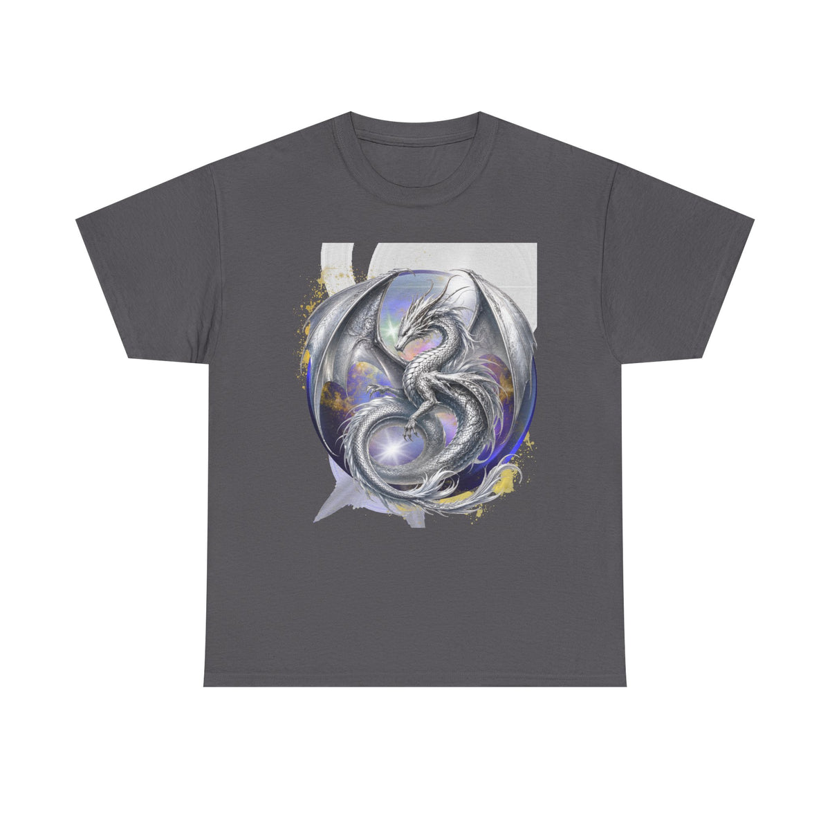 Dragon Circle T-Shirt — Mystic Silver Fantasy Dragon Graphic Tee Silver dragon. Majestic dragon. The best dragon t-shirt.