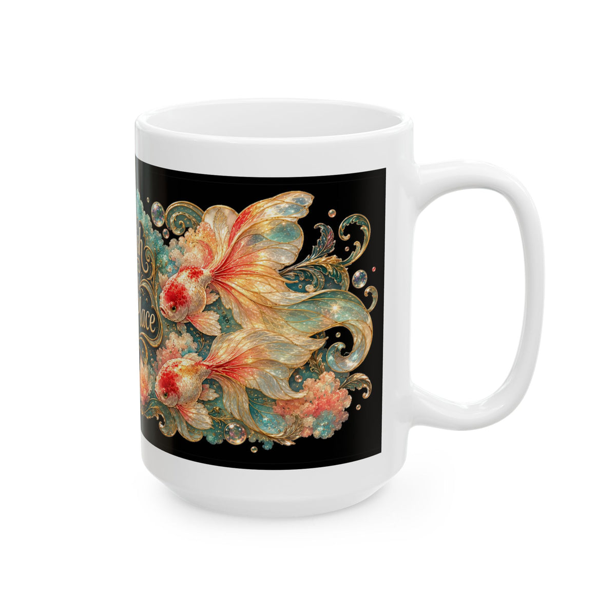 Goldfish Are My Happy Place Ceramic Mug — Floral Aquarium Coffee Cup (11oz/15oz)