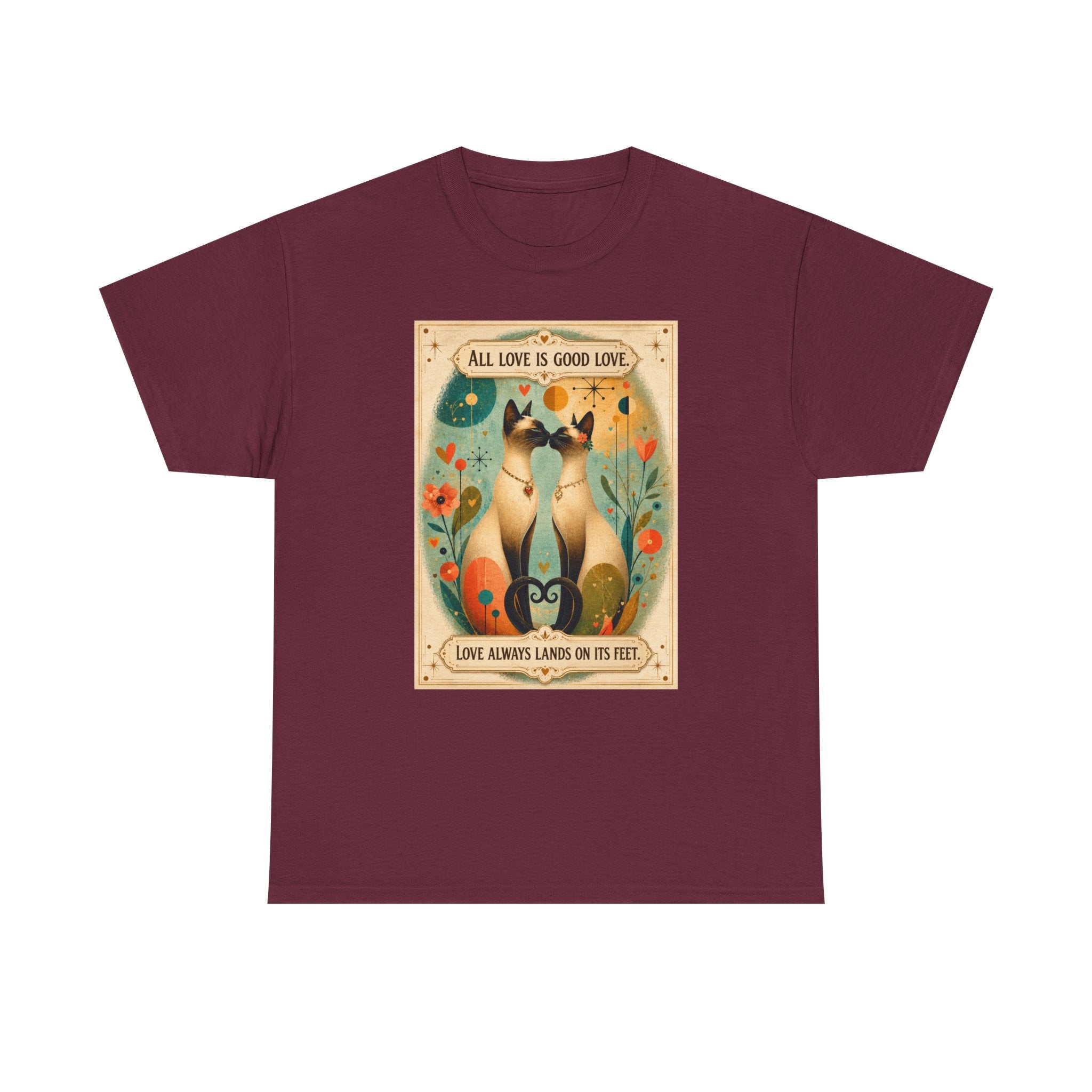 Cat Love Poster Tee — "All Love is Good Love" Graphic T-Shirt. Siamese Cat Shirt. Cat Lover Gift. Cat Mom Shirt. Cat Dad Shirt Cat People Apparel. Cute Cat T-Shirt. Cat Lover Tee. Siamese. Cat Lover...