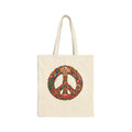 Peace Symbol Floral Canvas Tote — Boho Hippie Eco Market Bag