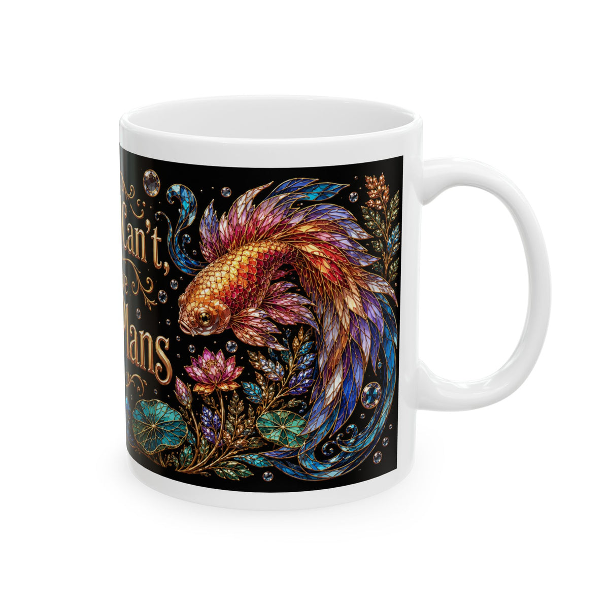 Ceramic Mug — "Sorry I Can't I Have Fish Plans" Colorful Fish Coffee Cup