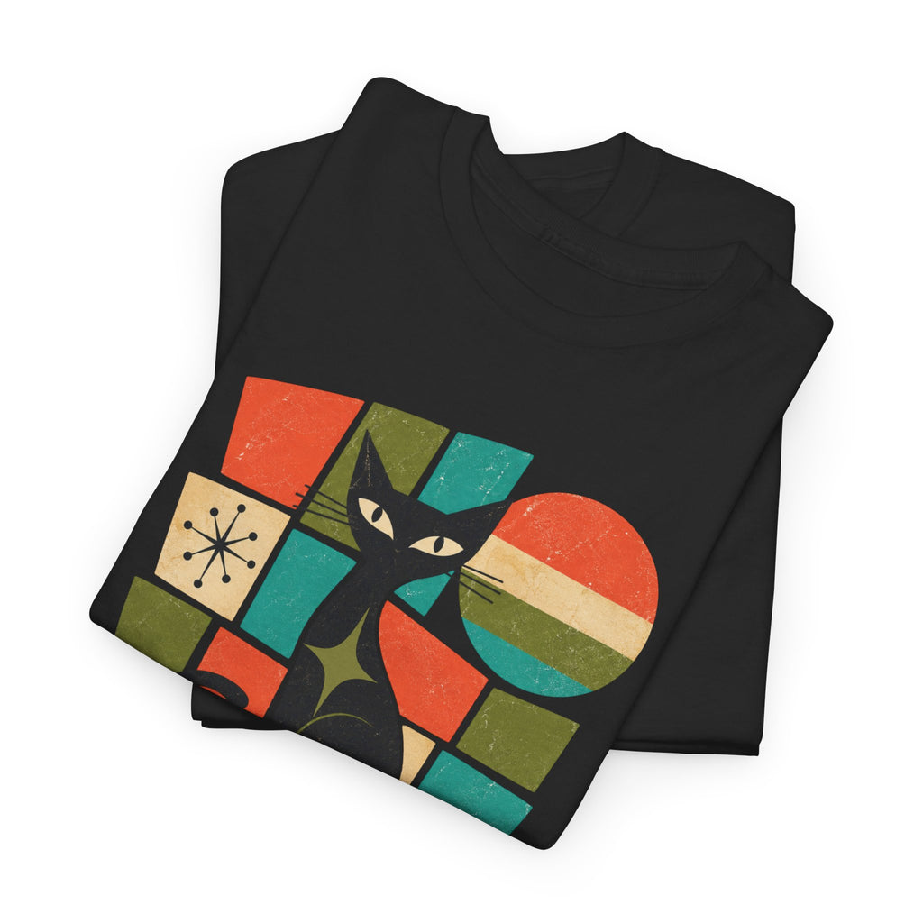 Stay Pawsitive Cat T-Shirt — Retro Graphic Tee for Cat Lovers. Tangentsies Mod Cat t-shirt
