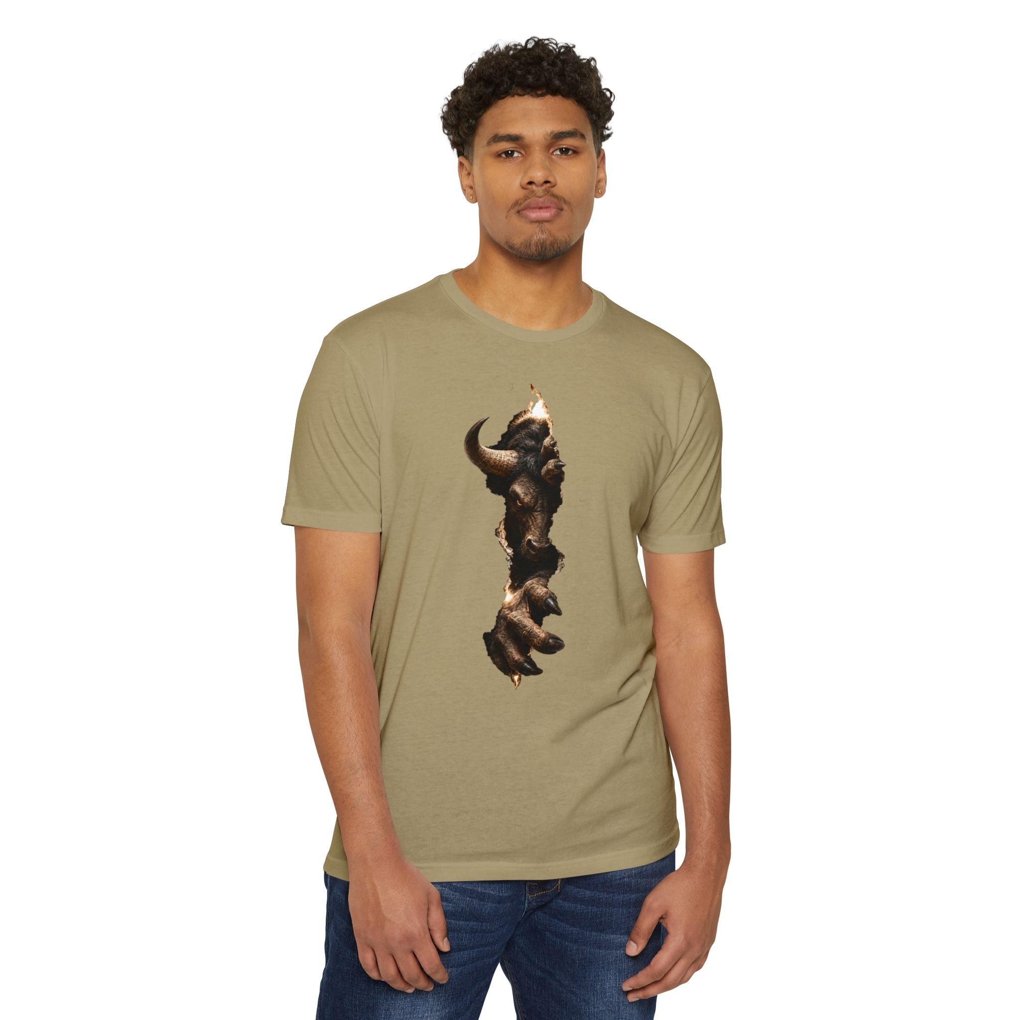 Bison Vertical Print T‑Shirt — Rustic Western Buffalo Graphic Tee. The inner Beast tearing its way out.