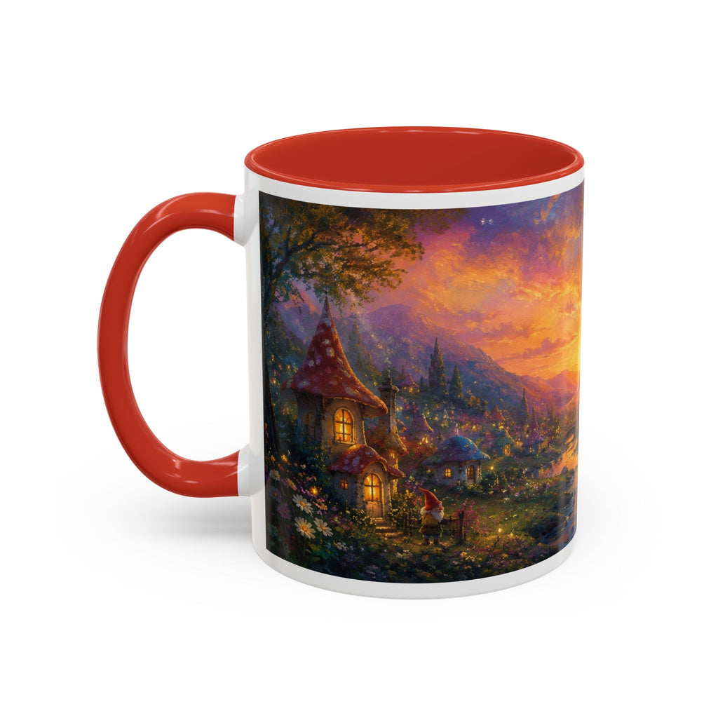 Fantasy Sunset Coffee Mug — Whimsical Village Sunrise Art Accent Mug (11/15oz)