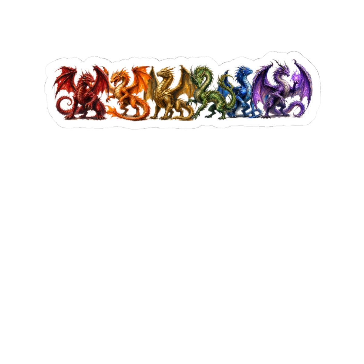 Rainbow Dragon Kiss-Cut Sticker — Small Colorful Dragon Lineup for Laptops, Journals & Water Bottles