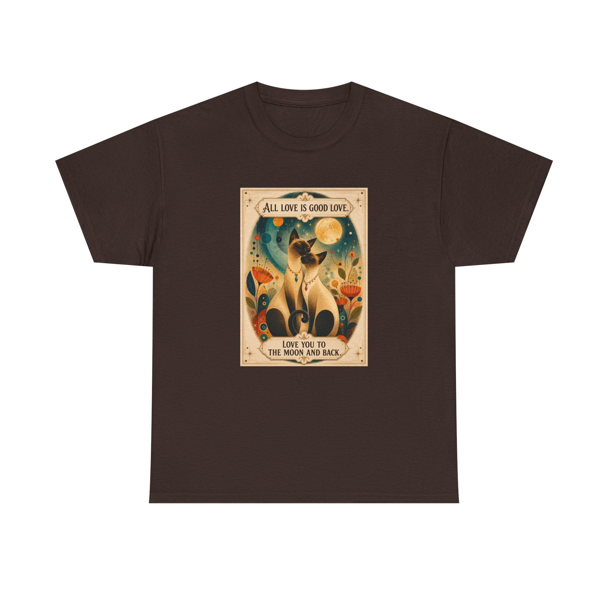 Cat Love Graphic Tee — "All Love is Good Love" Retro Pet Shirt. Siamese Cat Shirt.