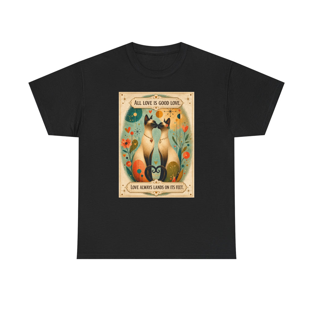 Cat Love Poster Tee — "All Love is Good Love" Graphic T-Shirt. Siamese Cat Shirt. Cat Lover Gift. Cat Mom Shirt. Cat Dad Shirt Cat People Apparel. Cute Cat T-Shirt. Cat Lover Tee. Siamese. Cat Lover...