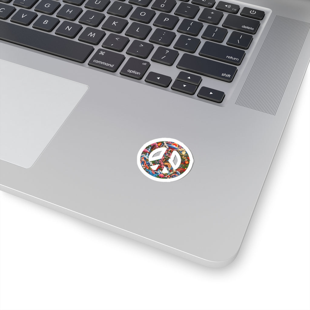 Psychedelic Peace Sign Kiss-Cut Sticker — Colorful Retro Hippie Decal