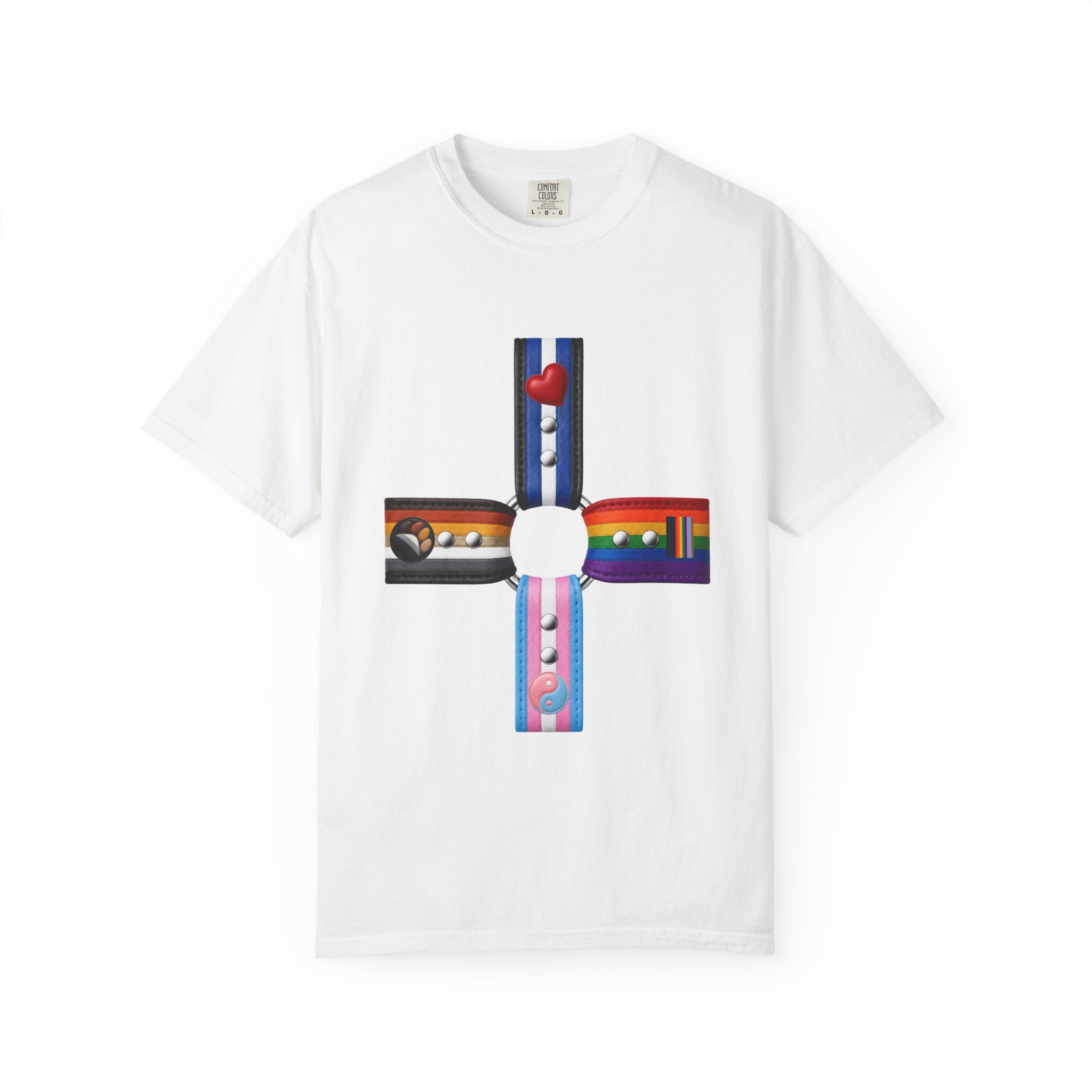 LGBTQ+ Pride Cross T-Shirt — Rainbow Identity Flag Design